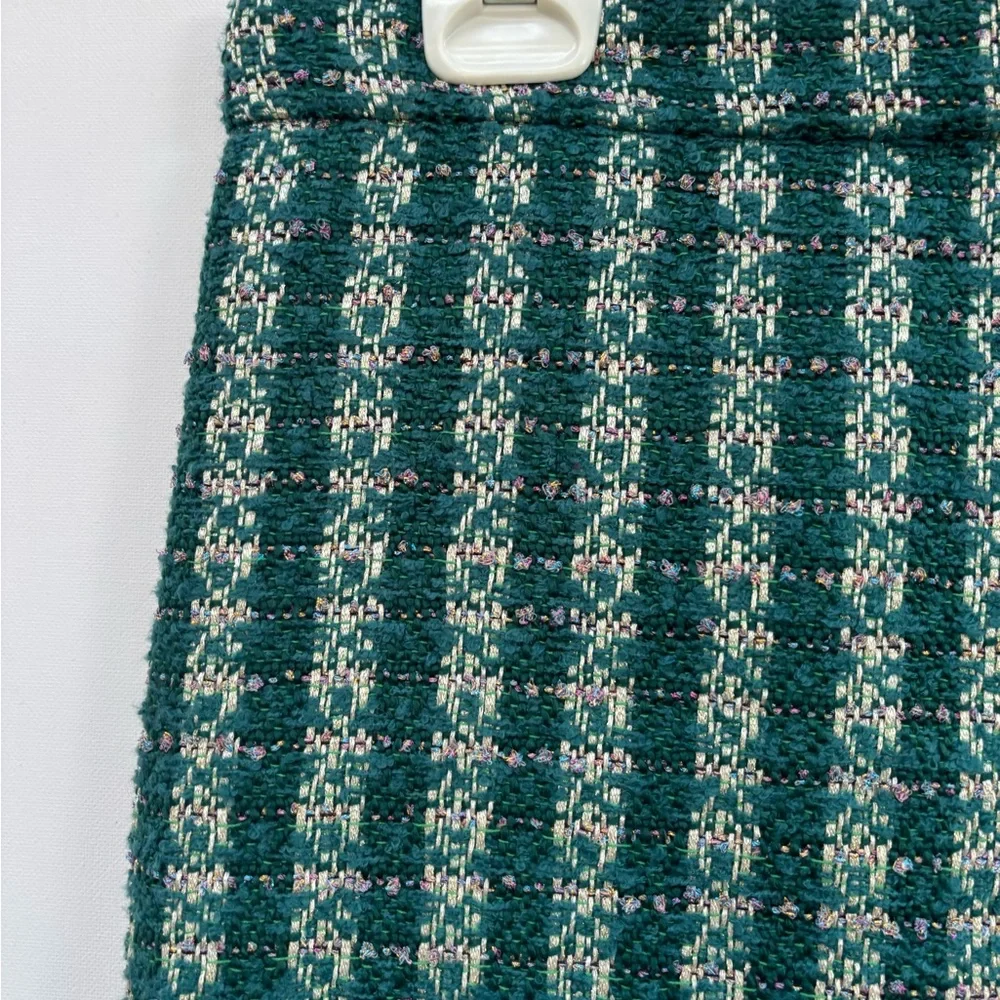 J Crew Number Two Pencil Skirt in Emerald Tweed